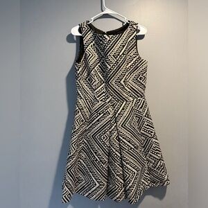 Tahari Dress, knew length, black, white and gold pattern